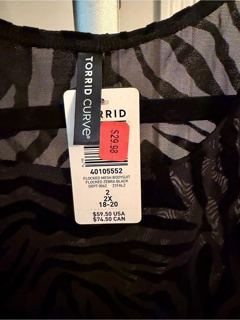 torrid Black Sheer Zebra-Print Sleeveless Bodysuit - Picture 2 of 3